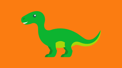 Cartoon dinosaur illustration with bright green color standing on orange background