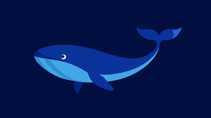 Fototapeta premium Simple cartoon illustration of a friendly blue whale swimming in the ocean