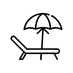 Beach lounge chair under sun umbrella in minimalistic design  