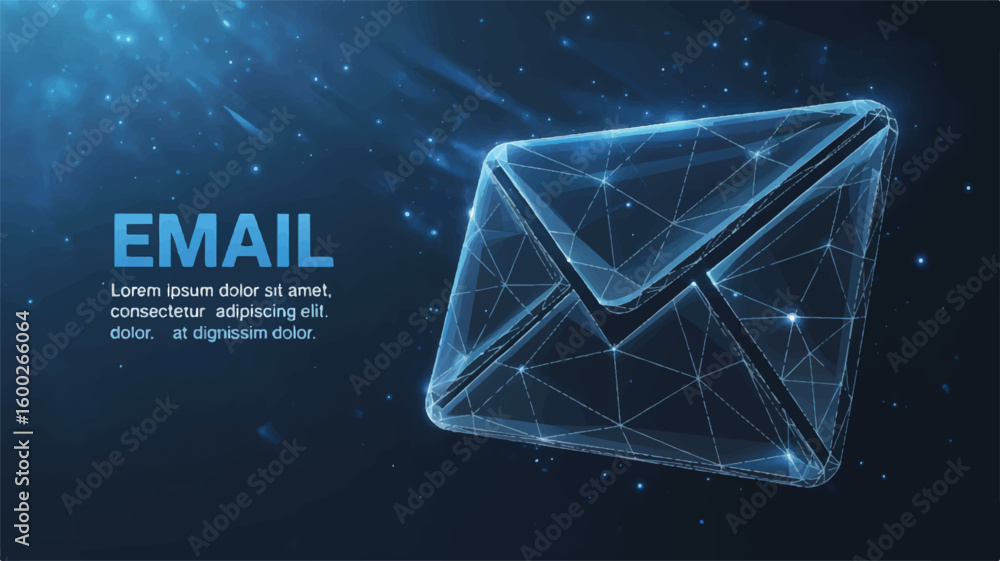 Poster a digital illustration of a futuristic email envelope icon. abstract low poly wireframe design repre