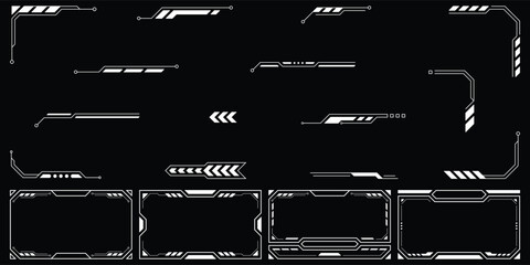 Sci-fi futuristic hud dashboard display virtual reality technology screen. User Interface set. Statistics, Data information infographic. Editable strokes