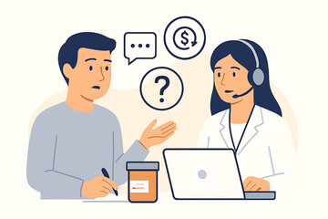 Customer service representative assists a confused client with a question and financial concerns.