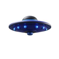 A cartoonish ufo with a black dome and blue lights isolated image on transparent background