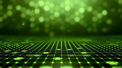 Green Digital Grid Background with Bokeh Lights - Powered by Adobe