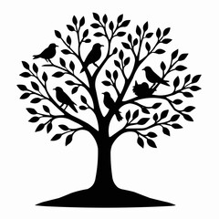 Obraz premium Tree silhouette vector with roots illustrating the life and growth of nature through all seasons