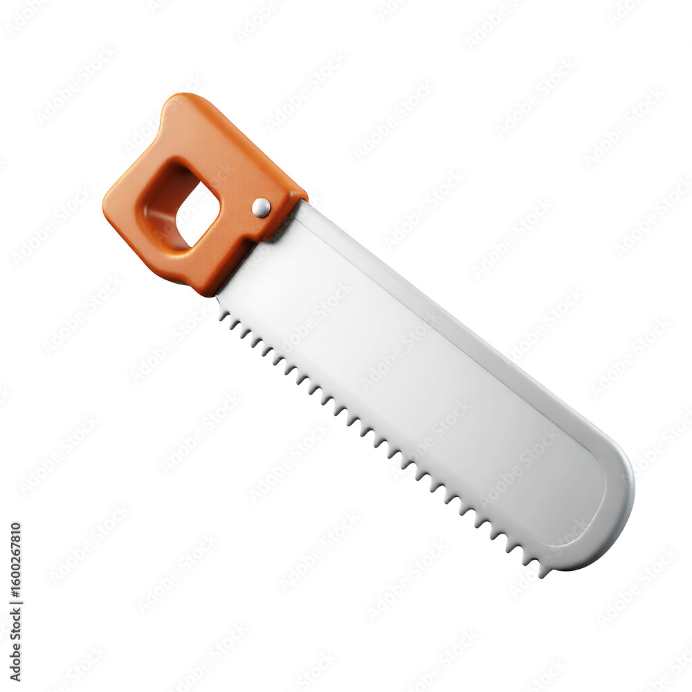 Poster a close up of a hand saw with an orange handle isolated against space on transparent background