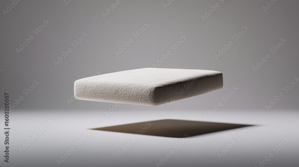 Fototapete a white block floating above a white surface with a shadow underneath it
