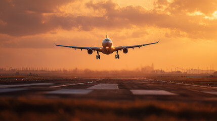 Airplane Takeoff at Sunset for Travel and Aviation Inspiration