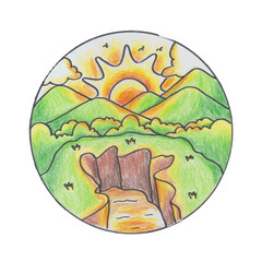 handmade illustration of beautiful natural scenery