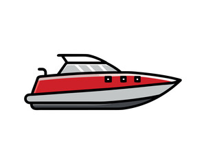 Minimalist Red and White Speedboat Motorboat Icon