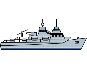 Obraz premium Minimalist Steel Gray Warship Outline Navy Ship Vector Illustration