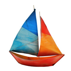 Colorful toy sailboat against black
