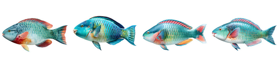 Fototapeta premium Watercolor Parrotfish Set: Vibrant Reef Fish Illustration