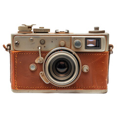 Vintage camera in brown leather case