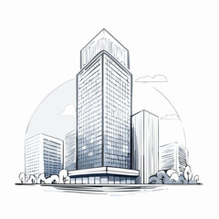 Fototapeta premium Buildings with a hand-drawn sketch-like vector appearance, imperfect lines, and an artistic touch resembling pencil or ink drawings