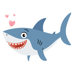 Cute loving shark with hearts. Flat vector illustration in simple childish style on white background. Vector illustration
