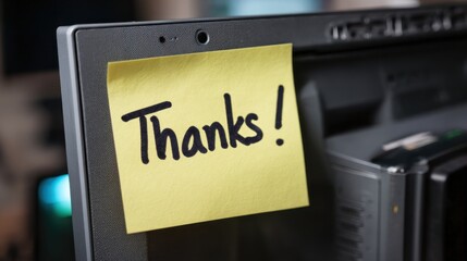 Sticky note thanks on a monitor