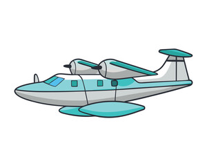 White Side View Icon of a Floating Seaplane
