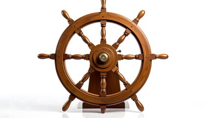 Wooden ship's steering wheel, isolated