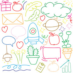 hand drawn potrait background colorful doodle vector set, love, Natural , star, cloud, weather, rainbow, flower, bubble, heart and creative design vector collection.