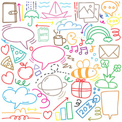 hand drawn potrait background colorful doodle vector set, love, Natural , star, cloud, weather, rainbow, flower, bubble, heart and creative design vector collection.