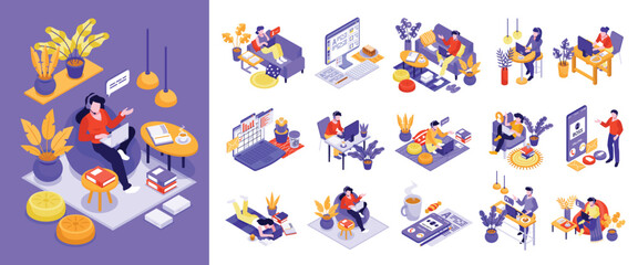 Digital Nomads and Virtual Collaboration Icon Collection