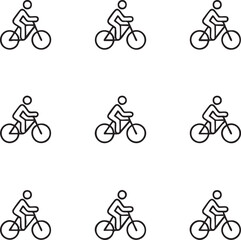 Naklejka premium Cycling vector icon set minimalist style,editable stroke bicycle,cyclist,rider,sport,activity,fitness,transportation,ecofriendly,exercise icon set