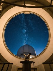 Obraz premium Observatory Interior with Telescope Framing the Milky Way