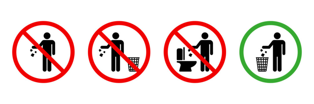 Keep clean sign. Allowed to throw rubbish, waste, and garbage in the bin symbol. Do not throw trash in toilet icon. Throw out the trash icon. Vector illustration