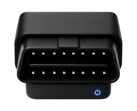 Miniature OBD-II adapter with a low-profile design and a blue LED light to indicate power status