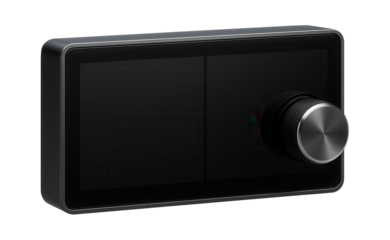 Rectangular dashboard display with split-screen functionality and tactile volume knob