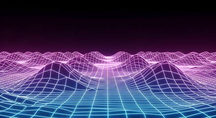 Dynamic synthwave grid texture background with glowing neon landscape, ideal for digital design