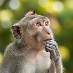 Fototapeta premium Pensive monkey thinking deeply looking up