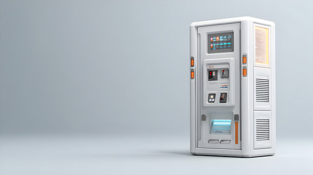 a modern ticket machine against a light grey backdrop