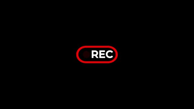 Recording button animation, camera recording sign on a transparent background, Red symbol, button of recording video, broadcasting black background.