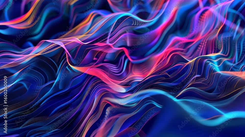 Poster vibrant and dynamic colors intertwine as flowing waves create an intriguing digital artwork that cap