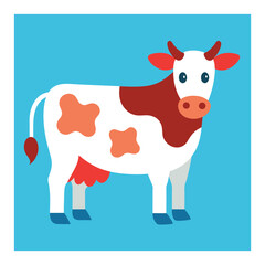 Cartoon Cow Illustration with Brown and White Spots on a Blue Background