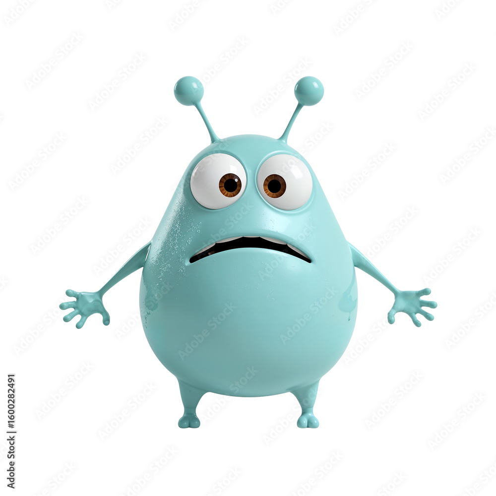 Poster worried alien character with antennae on a transparent isolated setting creating a surreal
