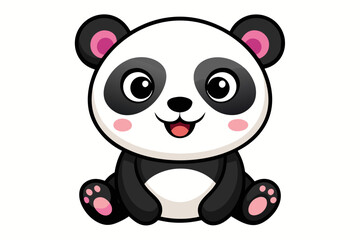 Adorable cartoon illustration of a standing panda with big round eyes, blushing cheeks, and a happy smile, set against a soft pastel background.