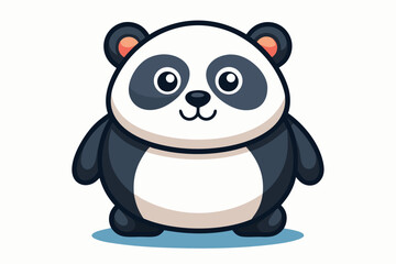 Adorable cartoon illustration of a standing panda with big round eyes, blushing cheeks, and a happy smile, set against a soft pastel background.