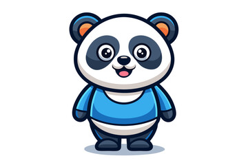 Adorable cartoon illustration of a standing panda with big round eyes, blushing cheeks, and a happy smile, set against a soft pastel background.