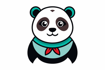 Adorable cartoon illustration of a standing panda with big round eyes, blushing cheeks, and a happy smile, set against a soft pastel background.