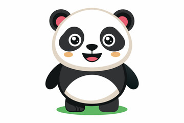 Adorable cartoon illustration of a standing panda with big round eyes, blushing cheeks, and a happy smile, set against a soft pastel background.