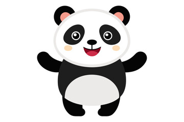 Adorable cartoon illustration of a standing panda with big round eyes, blushing cheeks, and a happy smile, set against a soft pastel background.