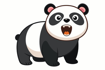 Adorable cartoon illustration of a standing panda with big round eyes, blushing cheeks, and a happy smile, set against a soft pastel background.