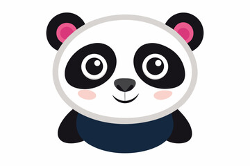 Adorable cartoon illustration of a standing panda with big round eyes, blushing cheeks, and a happy smile, set against a soft pastel background. 