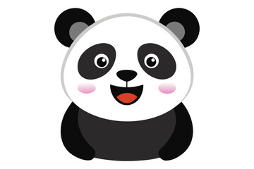 Adorable cartoon illustration of a standing panda with big round eyes, blushing cheeks, and a happy smile, set against a soft pastel background. 