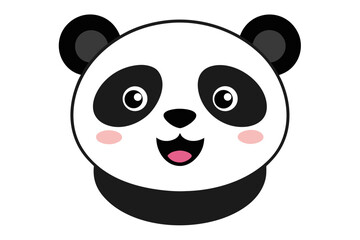 Adorable cartoon illustration of a standing panda with big round eyes, blushing cheeks, and a happy smile, set against a soft pastel background. 