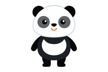 Obraz premium Adorable cartoon illustration of a standing panda with big round eyes, blushing cheeks, and a happy smile, set against a soft pastel background. 