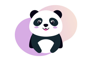 Adorable cartoon illustration of a standing panda with big round eyes, blushing cheeks, and a happy smile, set against a soft pastel background. 